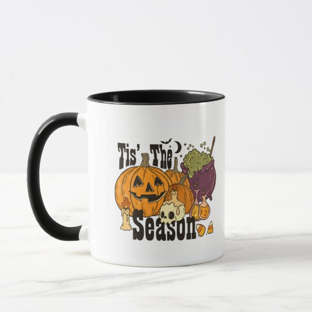 Tis' The Season Pumpkin Cauldron Candles Halloween Mug (Left)