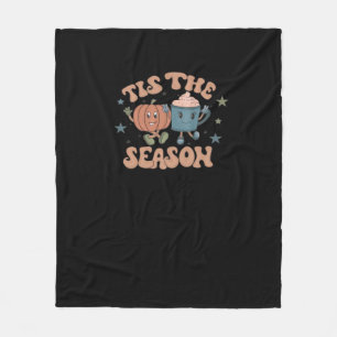 Tis The Season Pumpkin Fall Coffee Retro Fleece Blanket