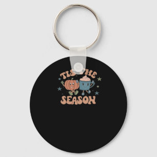 Tis The Season Pumpkin Fall Coffee Retro Keychain