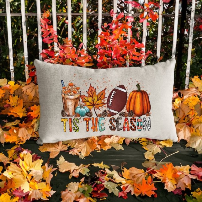 Tis The Season Pumpkin Fall Football  Lumbar Pillow (Creator Uploaded)