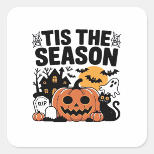 Tis The Season Pumpkin Halloween Fall Funny Cute T Square Sticker
