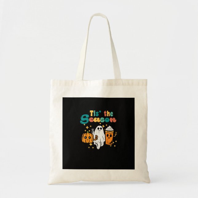 Tis The Season Pumpkin Latte Retro Halloween Fall Tote Bag (Front)