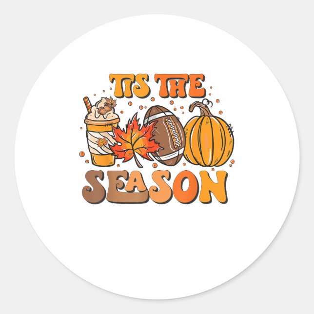 Tis The Season Pumpkin Leaf Latte Fall Aesthetic C Classic Round Sticker (Front)
