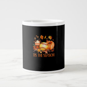Tis The Season Pumpkin Leaf Latte Fall Softball Large Coffee Mug