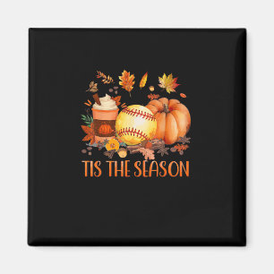 Tis The Season Pumpkin Leaf Latte Fall Softball Magnet