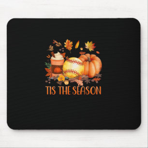 Tis The Season Pumpkin Leaf Latte Fall Softball Mouse Pad