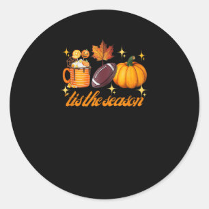 Tis The Season Pumpkin Leaf Latte Fall Thanksgivin Classic Round Sticker