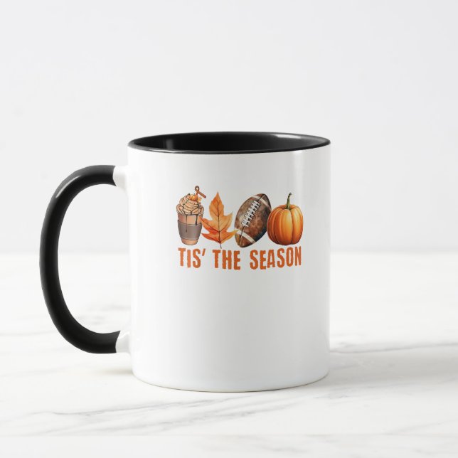 Tis The Season Pumpkin Leaf Latte Fall Thanksgivin Mug (Left)