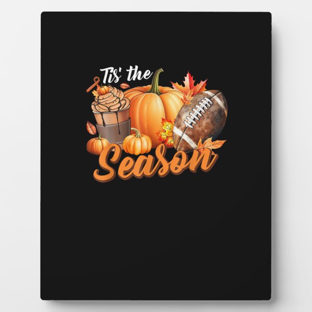 Tis The Season Pumpkin Leaf Latte Fall Thanksgivin Plaque (Front)