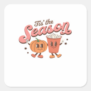 Tis The Season Pumpkin Leaf Latte Fall Thanksgivin Square Sticker