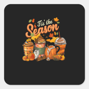 Tis The Season Pumpkin Leaf Latte Fall Thanksgivin Square Sticker