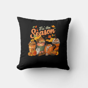 Tis The Season Pumpkin Leaf Latte Fall Thanksgivin Throw Pillow