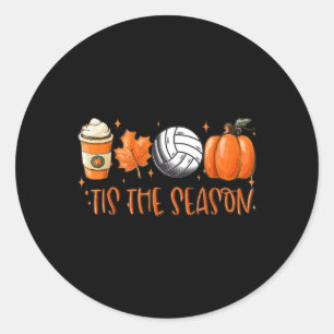 Tis The Season Pumpkin Leaf Latte Fall Volleyll  Classic Round Sticker