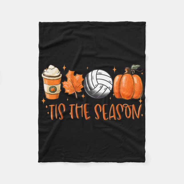 Tis The Season Pumpkin Leaf Latte Fall Volleyll  Fleece Blanket (Front)
