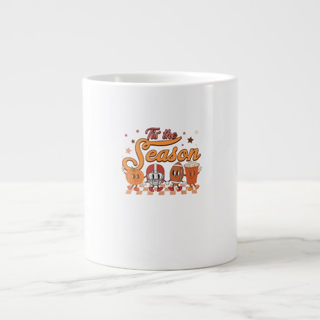 Tis The Season Pumpkin Leaf Latte Football Creativ Large Coffee Mug (Front)