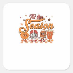 Tis The Season Pumpkin Leaf Latte Football Creativ Square Sticker