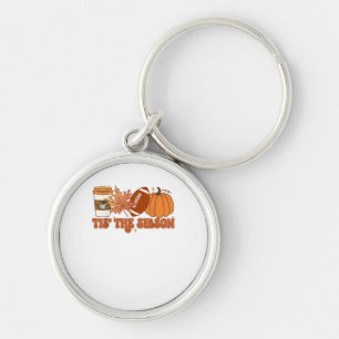 Tis The Season Pumpkin Leaf Thanksgiving Football Keychain