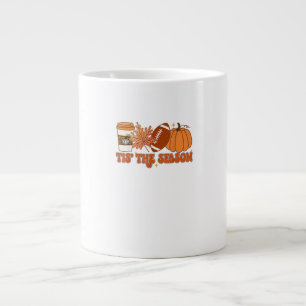 Tis The Season Pumpkin Leaf Thanksgiving Football Large Coffee Mug