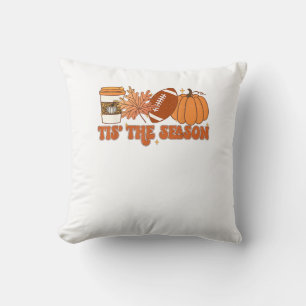 Tis The Season Pumpkin Leaf Thanksgiving Football  Throw Pillow