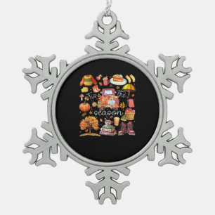 Tis The Season Pumpkin Leaves Autumn Snowflake Pewter Christmas Ornament