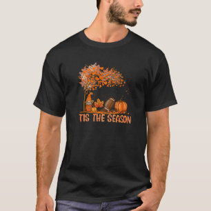 Tis The Season Pumpkin Spice Football Fall Leaves  T-Shirt