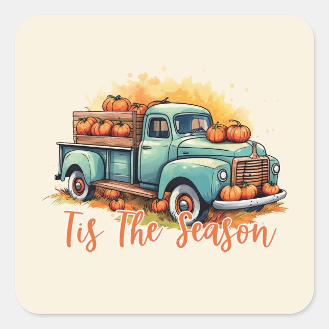 'Tis The Season Pumpkin Truck Square Sticker (Front)