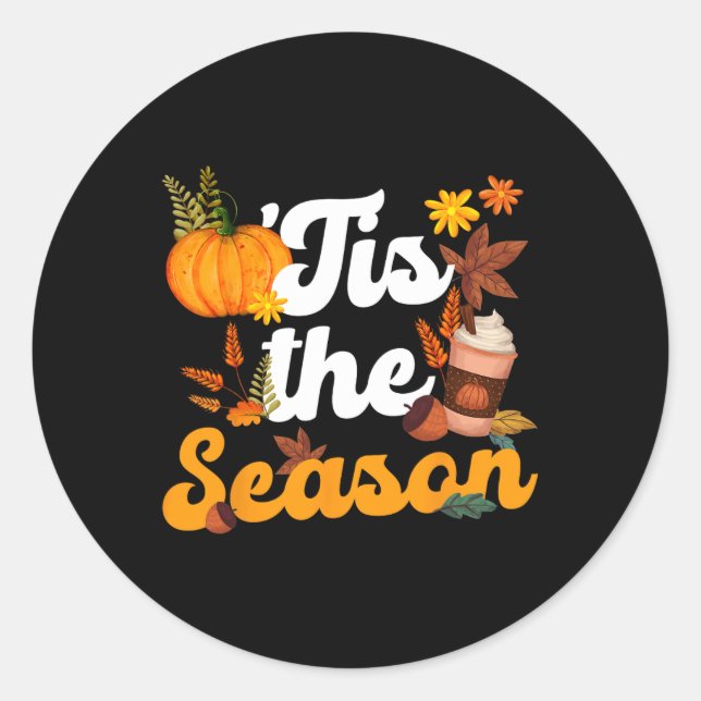 Tis The Season Pumpkins Spice Fall Autumn Leaves M Classic Round Sticker (Front)
