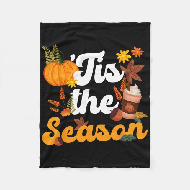 Tis The Season Pumpkins Spice Fall Autumn Leaves M Fleece Blanket (Front)