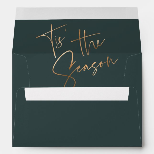 Tis the Season Quote Green Minimalist Christmas Envelope (Back (Bottom))