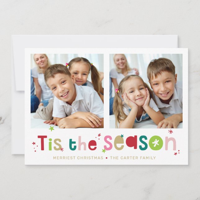 TIS THE SEASON QUOTE modern typography photo Holiday Card (Front)