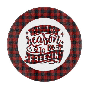 Tis the Season Red Black Fun Christmas Quote Plaid Cutting Board