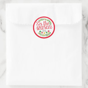 Tis the Season Red Christmas Circle Stickers