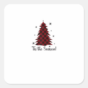 Tis The Season Red Plaid Christmas Tree Square Sticker