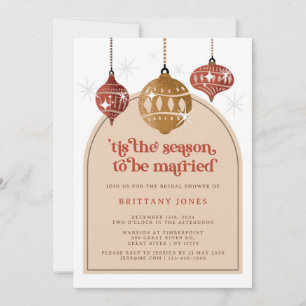Tis the season Retro Christmas Bridal Shower red Invitation