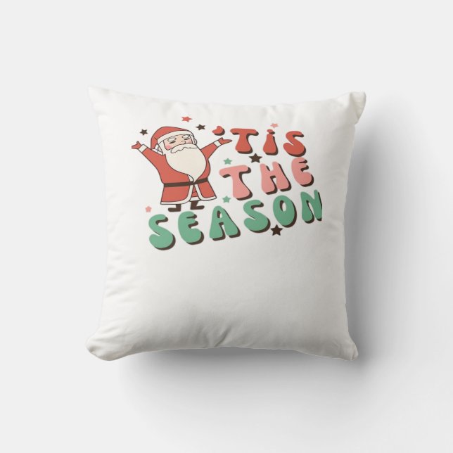 Tis The Season Retro Christmas Santa Throw Pillow (Front)
