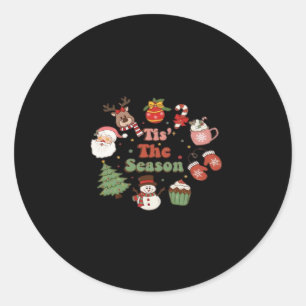 Tis The Season Retro Classic Round Sticker