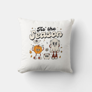 Tis The Season Retro Halloween Party Funny Boo Pum Throw Pillow