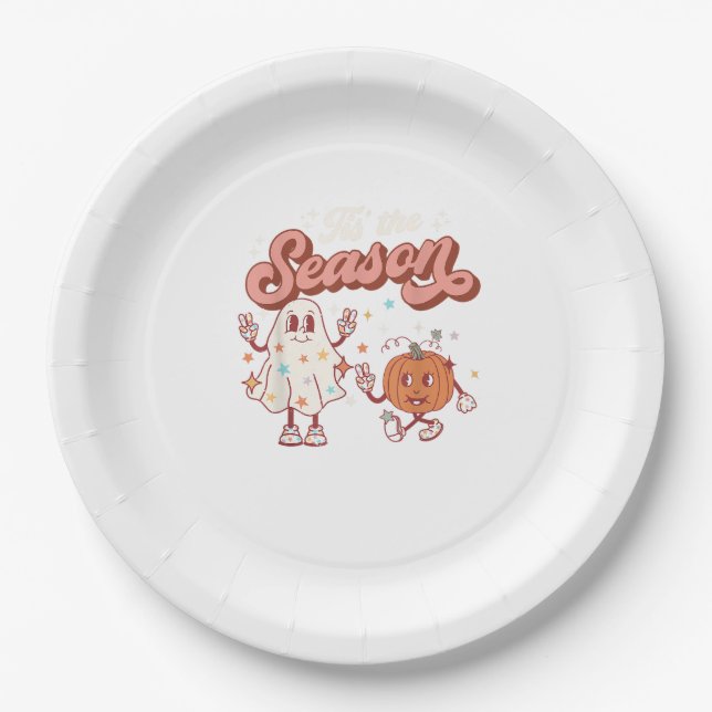 Tis The Season Retro Halloween Party Funny Graphic Paper Plate (Front)