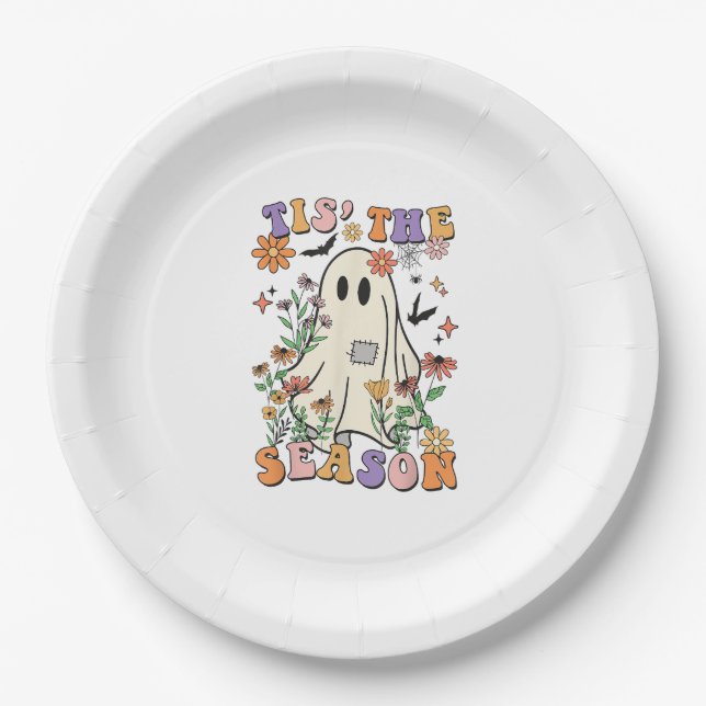 Tis The Season Retro Halloween Party Funny Trendy Paper Plate (Front)