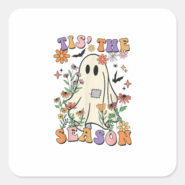 Tis The Season Retro Halloween Party Funny Trendy Square Sticker (Front)