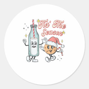 Tis The Season Retro Milk And Cookie Christmas Classic Round Sticker