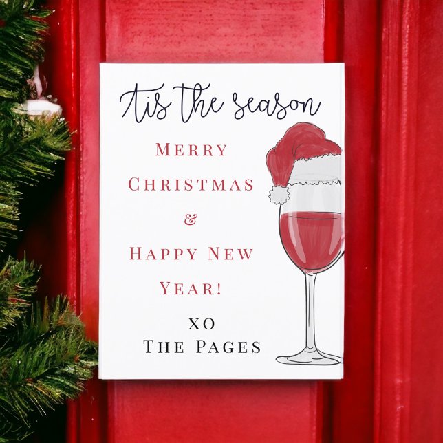 Tis the Season Santa Hat Wine Holiday Postcard (Creator Uploaded)