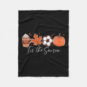 Tis The Season Soccer Pumpkin Spice Fall Leaves Fleece Blanket