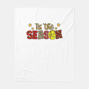 Tis The Season Softball Christmas Softball Player Fleece Blanket