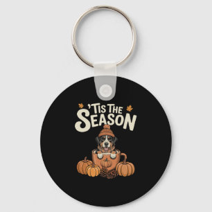 Tis The Season Swissy Dog Fall Coffee Autumn Pumpk Keychain