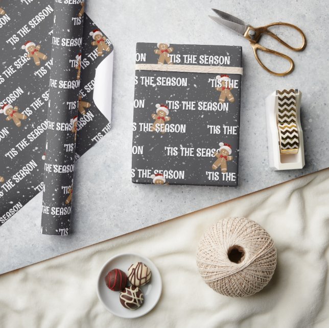 'TIS THE SEASON Text With Gingerbread Men Wrapping Paper (Crafts)