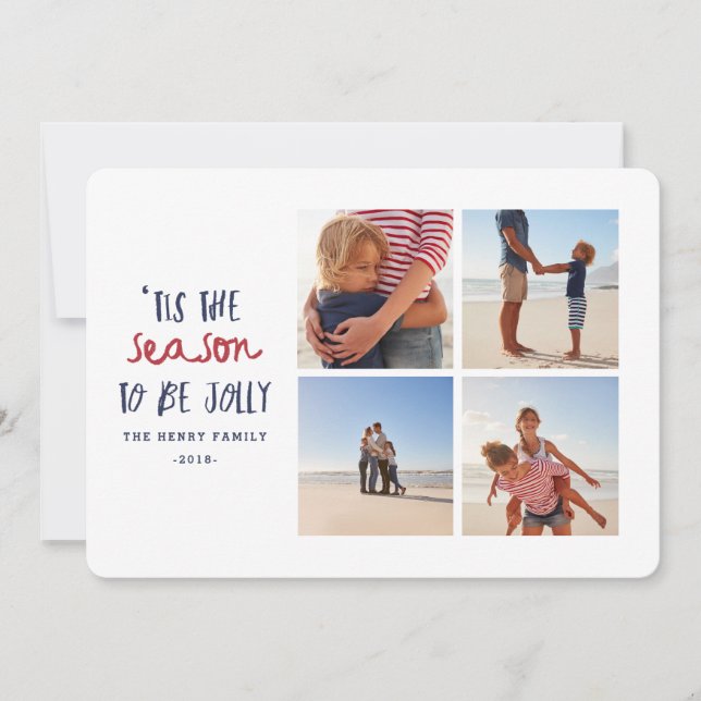 'tis the season three photo family christmas holiday card (Front)