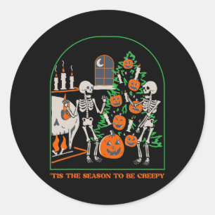 Tis The Season To Be Creepy Skeleton Pumpkin Hallo Classic Round Sticker