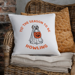 Tis' The Season To Be Howling Halloween Dog Throw Pillow