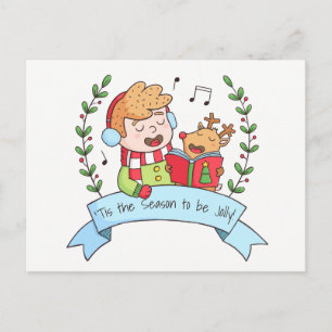 Tis the Season to be Jolly Boy Reindeer Carol Card